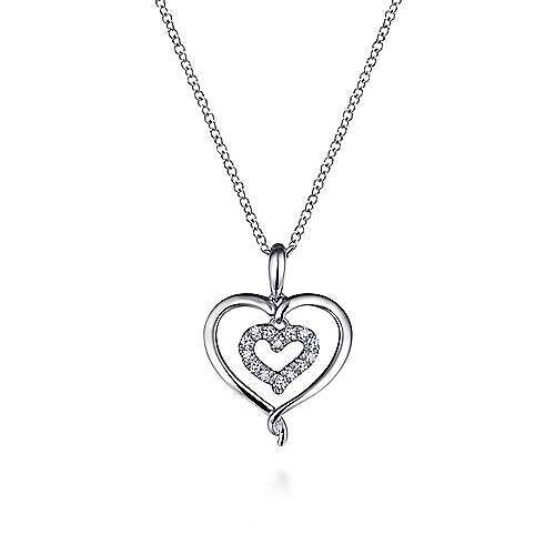 Gabriel NK4084SV5JJ  Sterling Silver and Diamond Double Heart Pendant Necklace