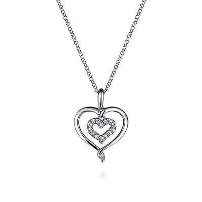 Gabriel NK4084SV5JJ Sterling Silver and Diamond Double Heart Pendant Necklace