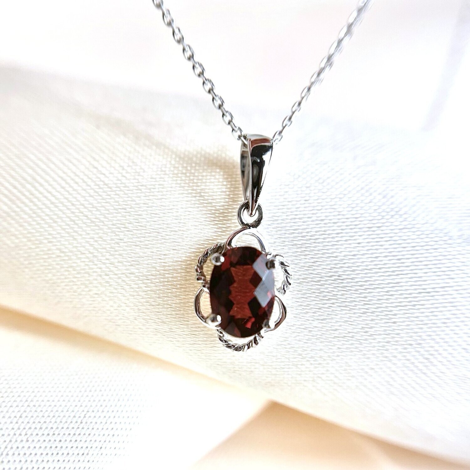 Y340297PWGA  14k White gold Garnet Necklace, With or Without Chain: With Chain