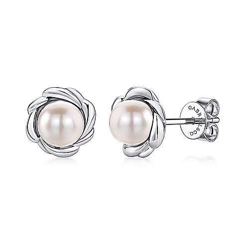 Gabriel EG11638SVJPL Sterling Silver Cultured Pearl Stud Earrings