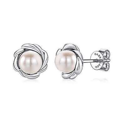 Gabriel EG11638SVJPL Sterling Silver Cultured Pearl Stud Earrings