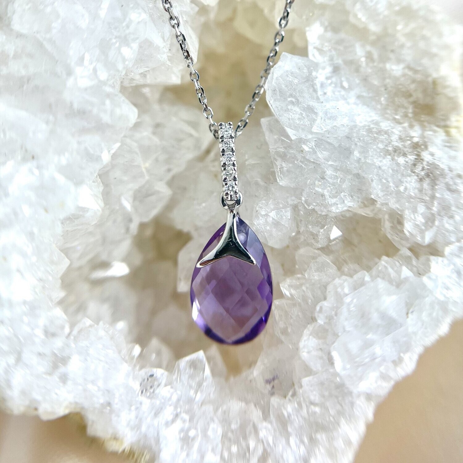 YCH  Y371642PWAM  14k White gold Amethyst & Diamond Necklace (Sale Priced), With or Without Chain: With Chain