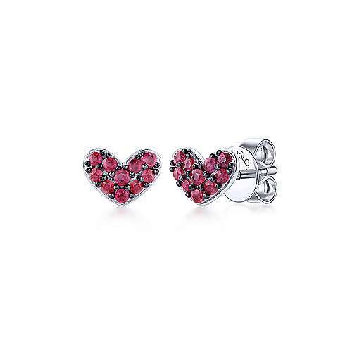 Gabriel EG13081SVJRB Sterling Silver Heart Shaped Ruby Stud Earrings