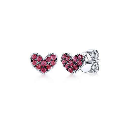 Gabriel EG13081SVJRB  Sterling Silver Heart Shaped Ruby Stud Earrings
