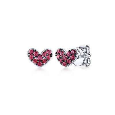 Gabriel EG13081SVJRB Sterling Silver Heart Shaped Ruby Stud Earrings