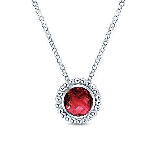 Gabriel NK3817SVJGN Sterling Silver Round Garnet Pendant Necklace