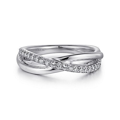 Gabriel  LR51410SVJWS Sterling Silver White Sapphire Pavé Criss Cross Ring