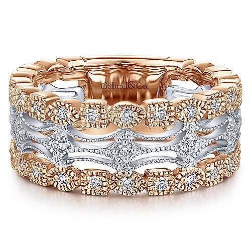 Gabriel LR4655T45JJ  14k Rose & White Gold Diamond Band