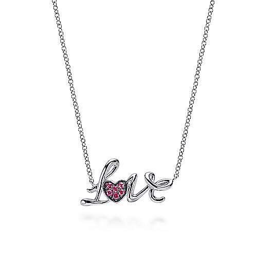 Gabriel NK4079SVJRA Sterling Silver Ruby Pavé Love Necklace