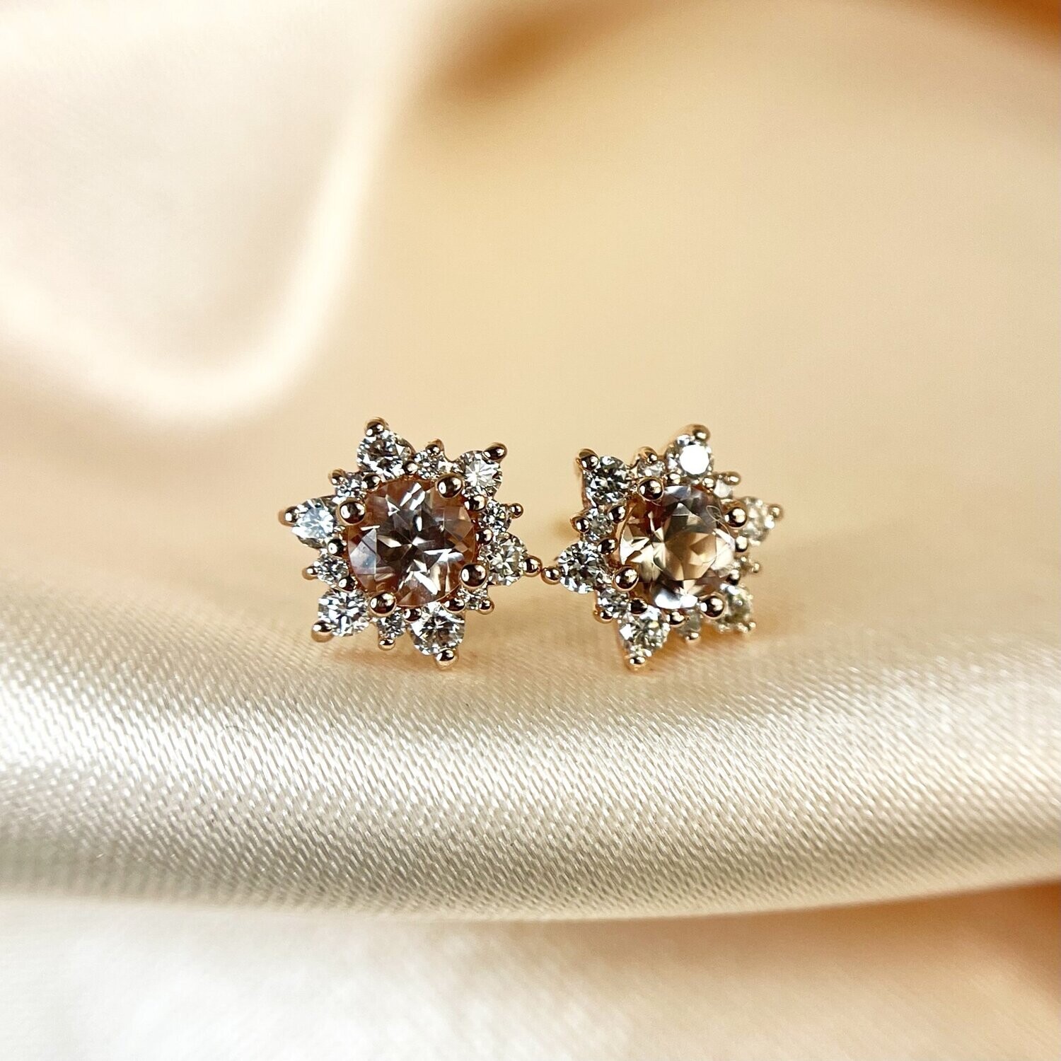 E160  14k Rose Gold Morganite & Diamond Earrings