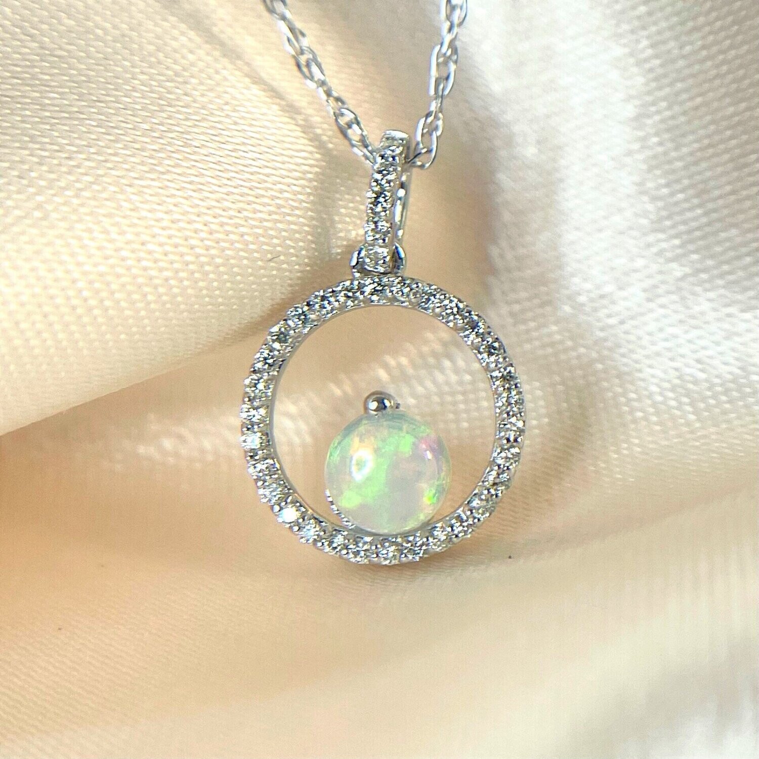 Wilkerson B383658  14k White Gold Opal & Diamond Necklace