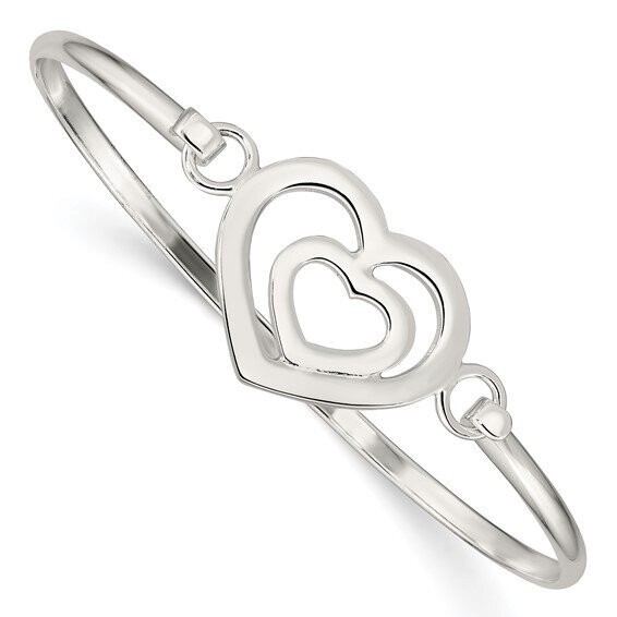 QB408  Sterling Silver Double Heart Bangle Bracelet