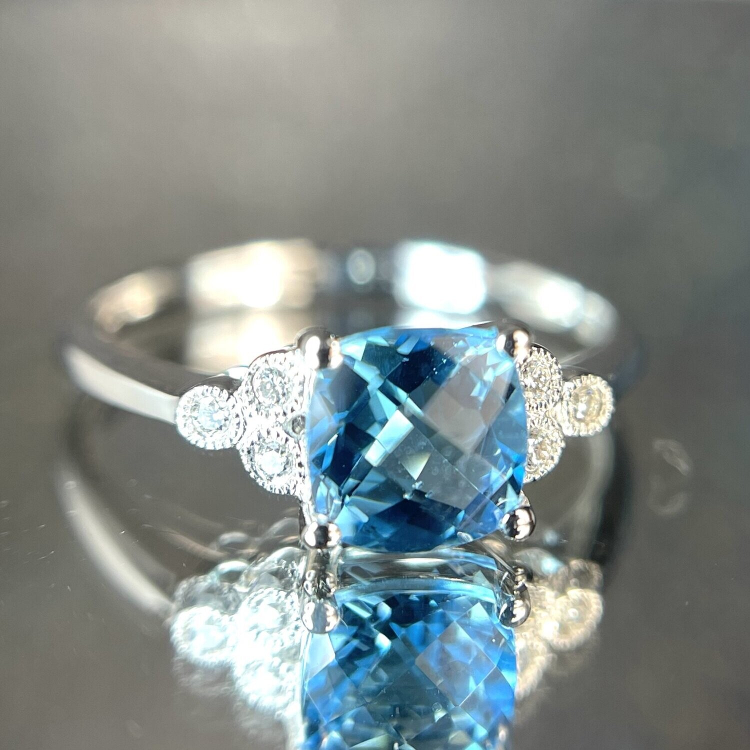 YCH  Y371156RWTP  14k White Gold Blue Topaz & Diamond Ring