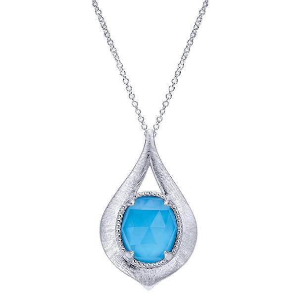 Gabriel NK4509SVJXT Silver Byblos Fashion Necklace with Turquoise & Rock Crystal