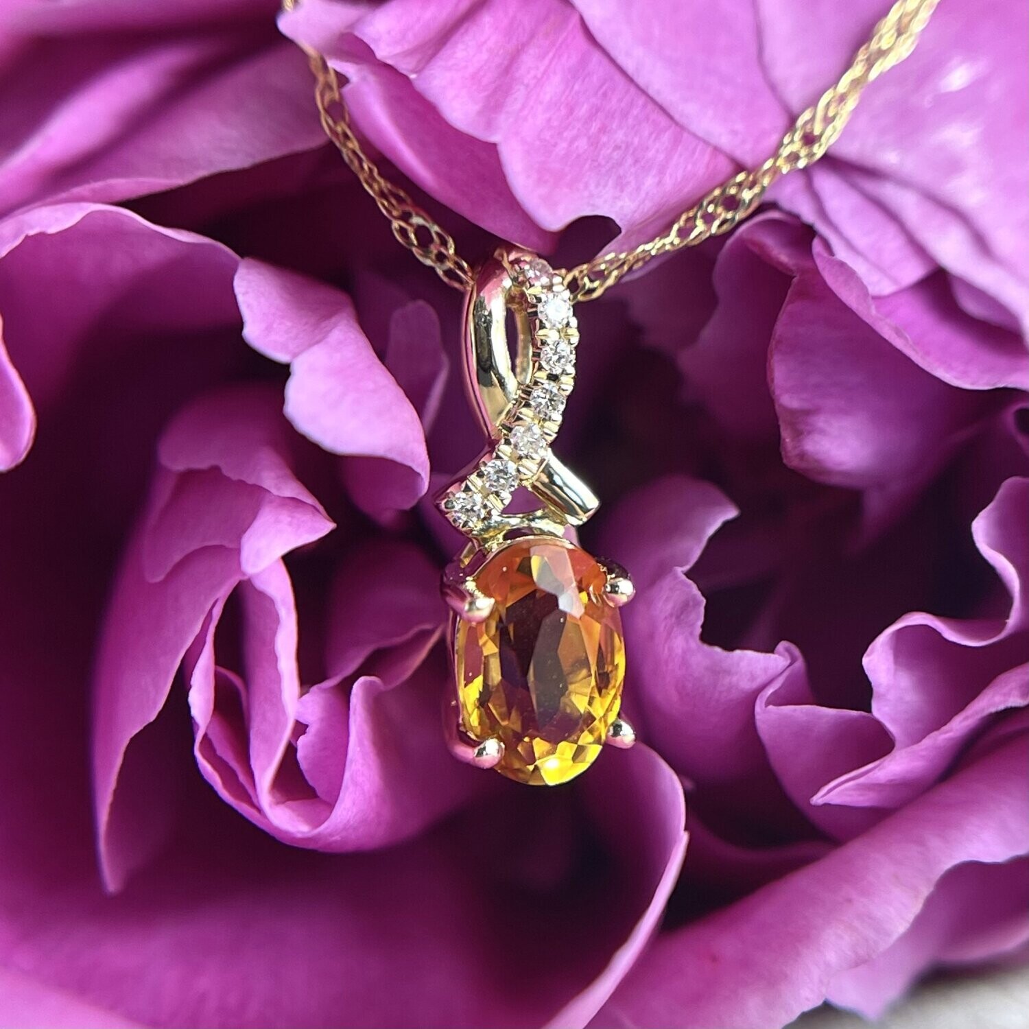 24221681  14k Yellow Gold Citrine & Diamond Necklace