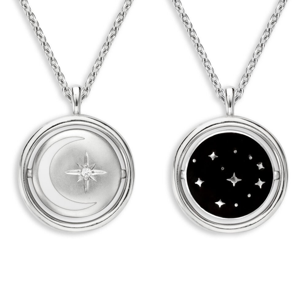 Nicole Barr NN0458YB Black Night and North Star Necklace. Sterling Silver -Black Sapphires