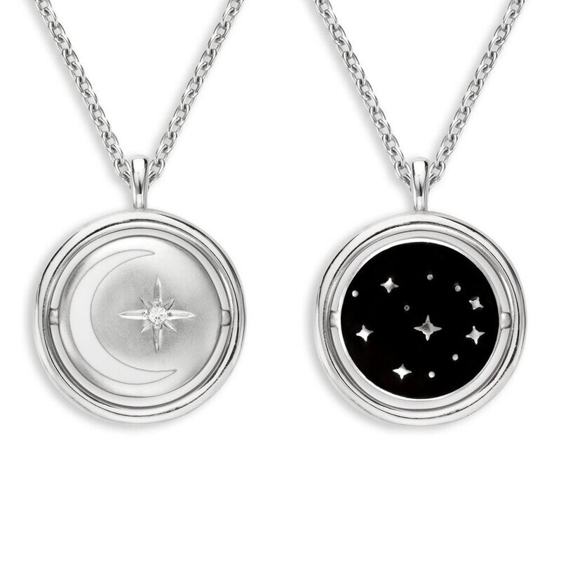 Nicole Barr NN0458YB Black Night and North Star Necklace. Sterling Silver -Black Sapphires