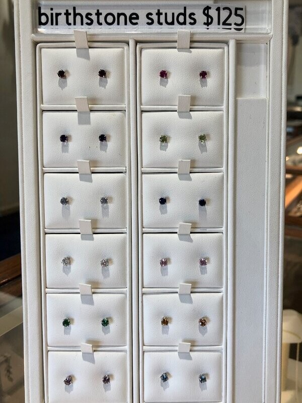 14k White Gold Birthstone Stud Earrings