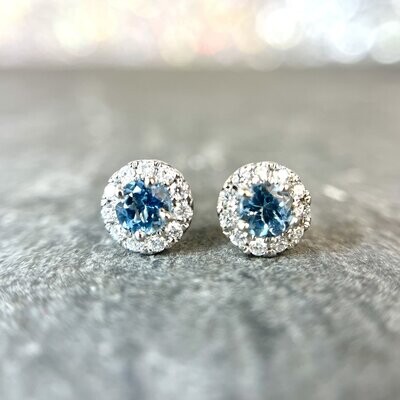 24400459 14k White Gold Aquamarine & Diamond Earrings