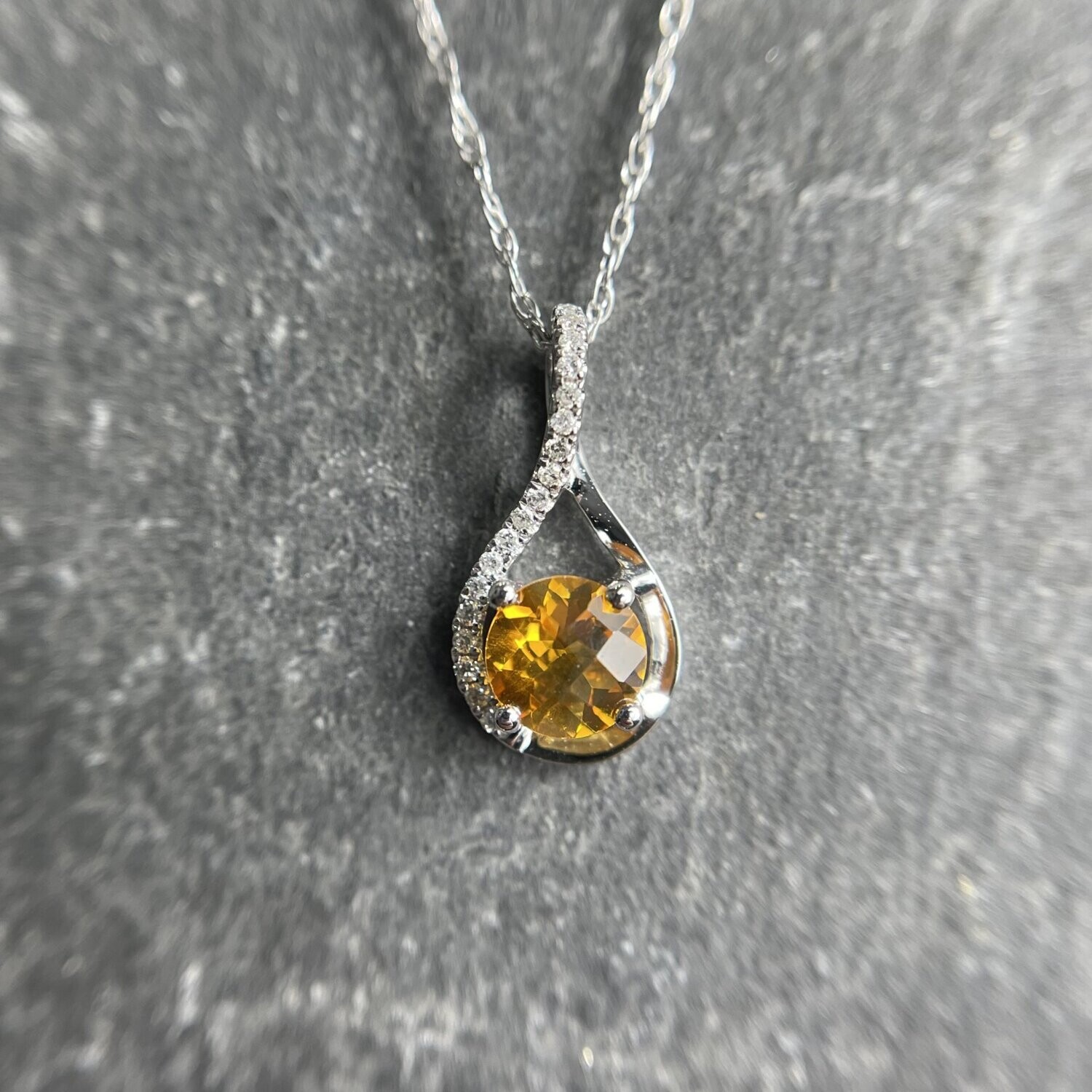 YCH Y370892PWCI  14k White Gold Citrine & Diamond Necklace, With Chain or Without: With Chain