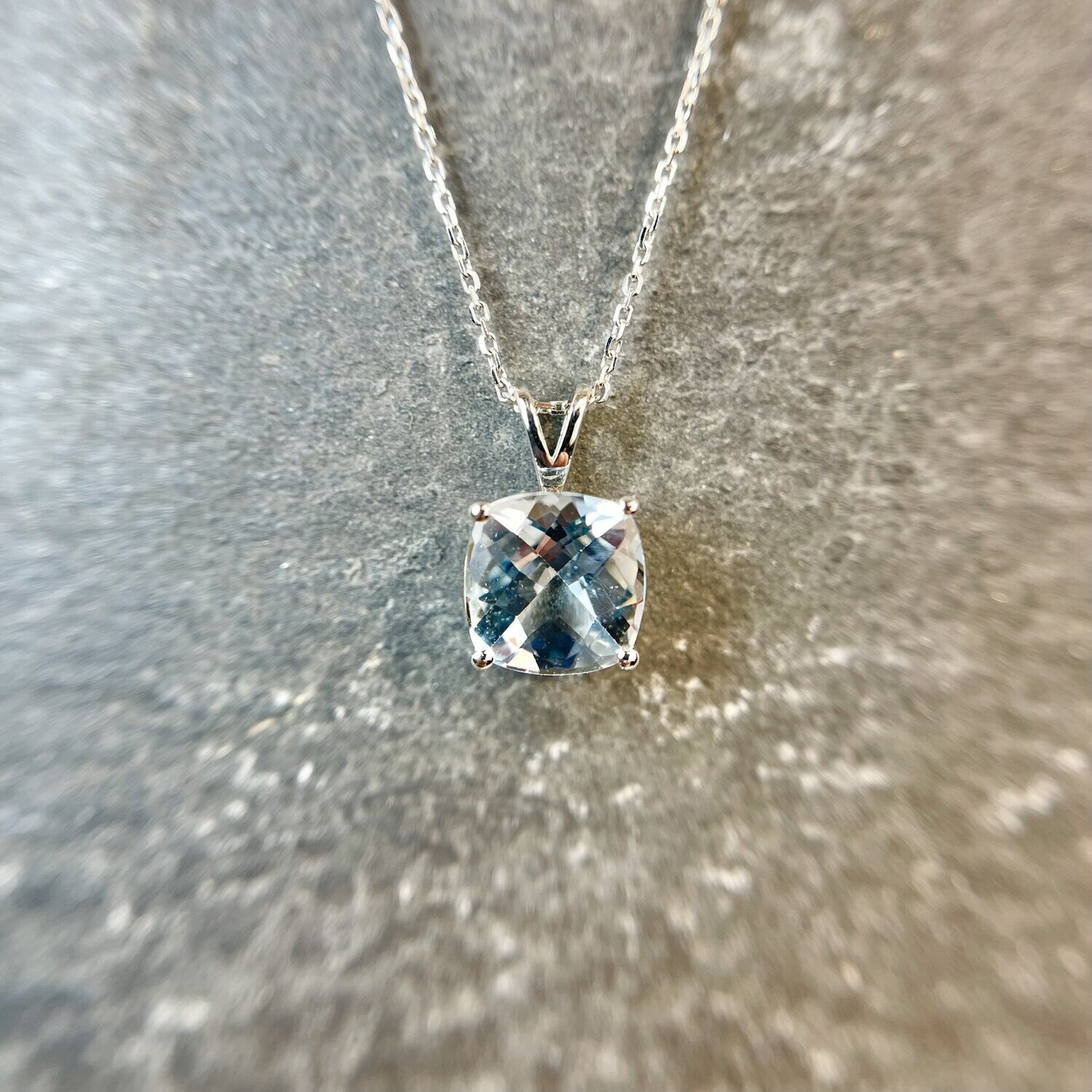 YCH  Y371156PWAQ  14k White Gold Aquamarine & Diamond Necklace, With or Without Chain: With Chain