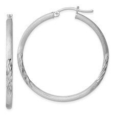 QE3553 Sterling Silver Rhod-plated 2.5mm Polished/Satin Diamond-cut Hoop Earrings