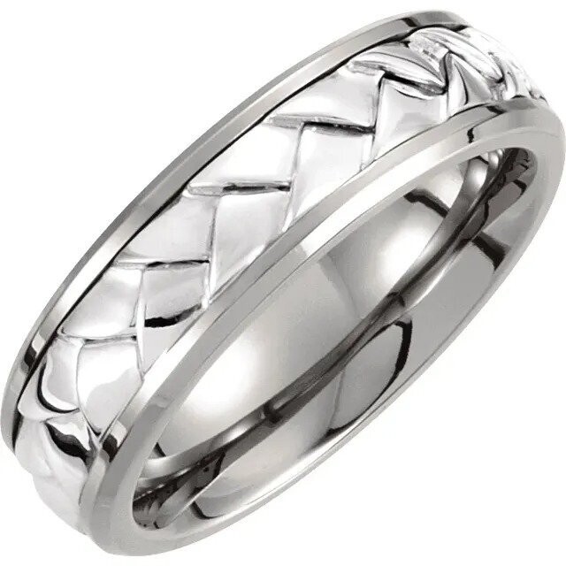 T910  Titanium Gent's 7mm Band with Sterling Silver Weave Inlay, Size: Size 10