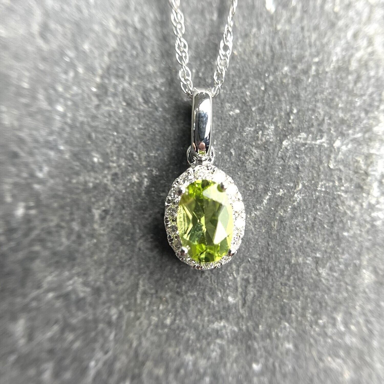 24280273  14k White Gold Peridot & Diamond Necklace