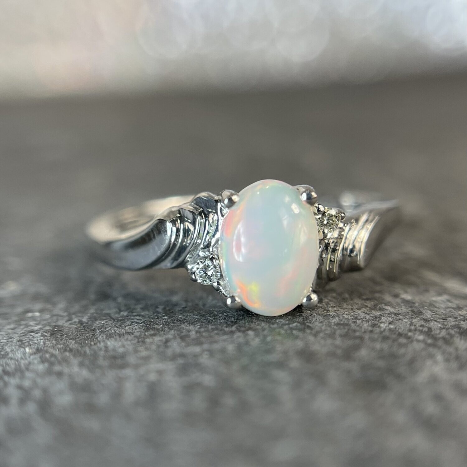 Grandeur R2405  14k White Gold Opal and Diamond Ring