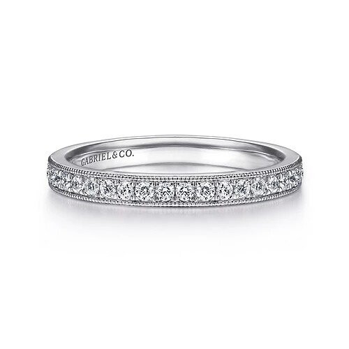 Gabriel AN7643W44JJ Padua - 14K White Gold Micro Pave Channel Diamond Wedding Band with Millgrain