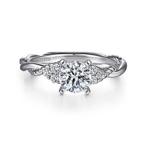 Gabriel ER8817W44JJ Catalina - 14K White Gold Round Twisted Diamond Engagement Ring Mounting (center stone not included)