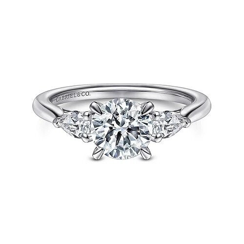 Gabriel ER14794R4W44JJ Sunday - 14K White Gold Round 3 Stone Diamond Engagement Ring Mounting (center stone not included)