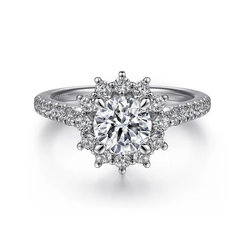 Gabriel ER15590R4W44JJ Hibiscus 14K White Gold Fancy Halo Round Diamond Engagement Ring Mounting (center stone not included) (Clearance Priced) Gabriel ER15590R4W44JJ Hibiscus 14K White Gold Fancy Halo Round Diamond Engagement Ring Mounting (center stone not included) (Clearance Priced)