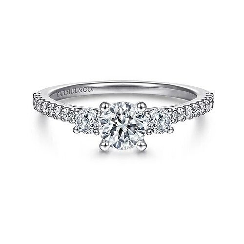 Gabriel ER7296W44JJ Chantal - 14K White Gold Round Three Stone Diamond Engagement Ring Mounting (center stone not included)