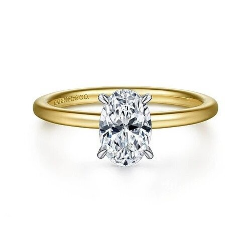 Gabriel ER15972O4M44JJ Cari - 14K White-Yellow Gold Hidden Halo Oval Diamond Engagement Ring Mounting (center stone not included)