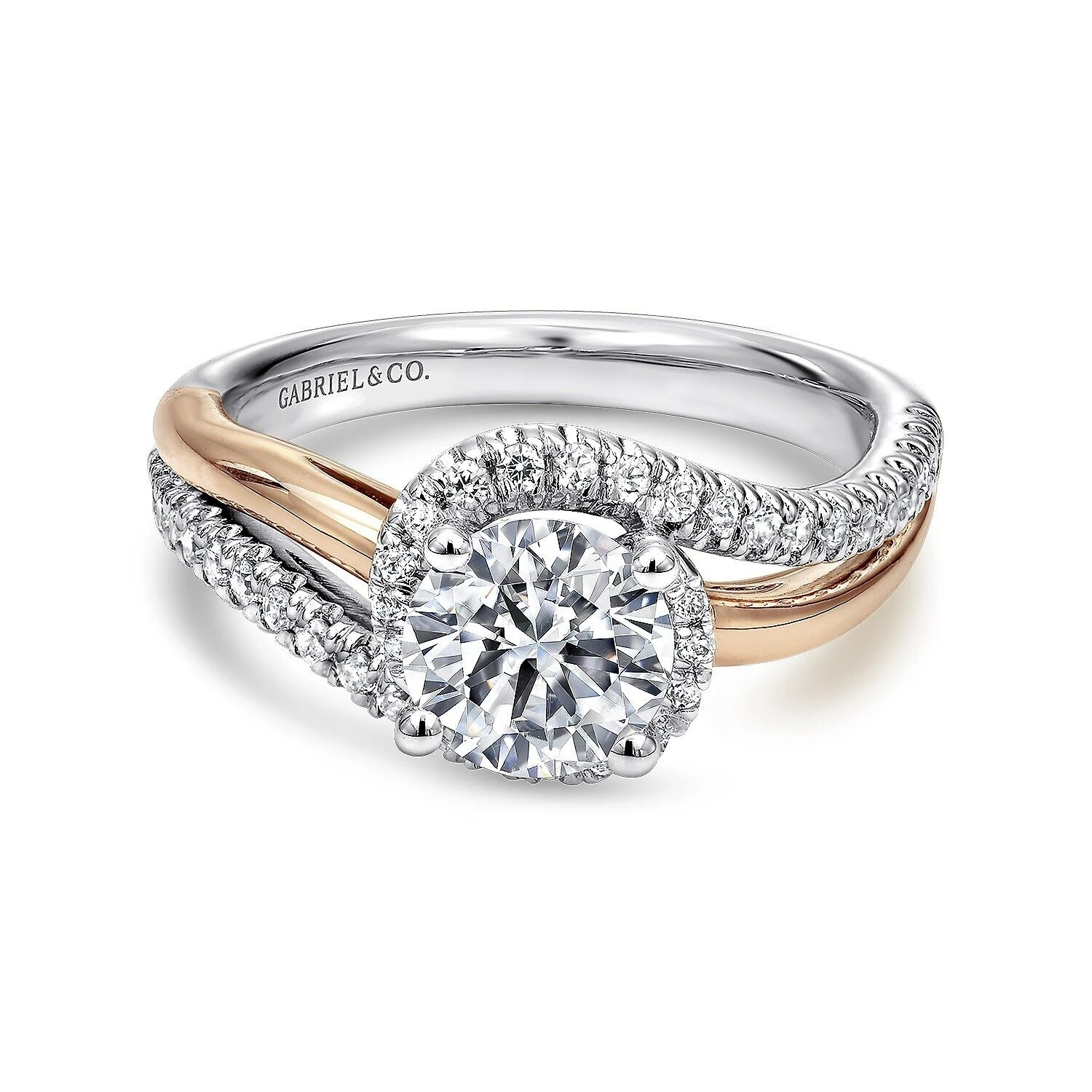 Gabriel ER10308T44JJ Everly - 14K White-Rose Gold Round Halo Diamond Engagement Ring Mounting (center stone not included)