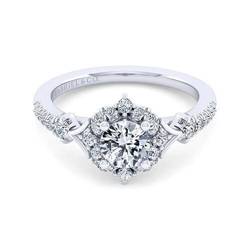 Gabriel ER14411R3W44JJ Veronique - Vintage Inspired 14K White Gold Fancy Halo Round Diamond Engagement Ring Mounting (center stone not included)