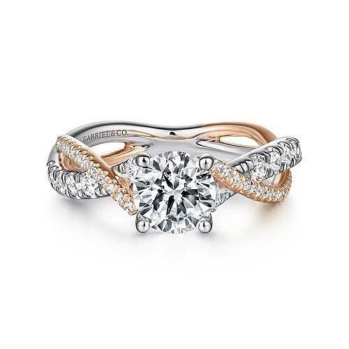 Gabriel ER14460R4T44JJ Sandrine - 14K White-Rose Gold Round Diamond Twisted Engagement Ring Mounting (center stone not included)