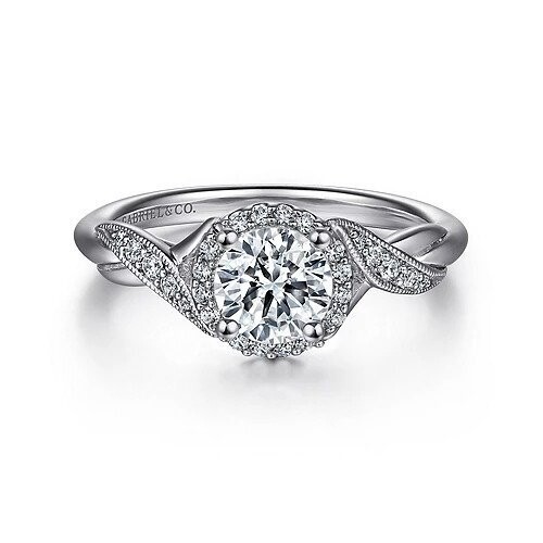 Gabriel ER11828R3W44JJ Shae - Vintage Inspired 14K White Gold Round Halo Diamond Engagement Ring Mounting (center stone not included)
