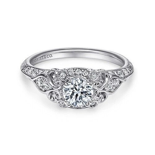 Gabriel ER11865R0W44JJ Abel - Unique 14K White Gold Vintage Inspired Diamond Halo Engagement Ring Mounting (center stone not included)