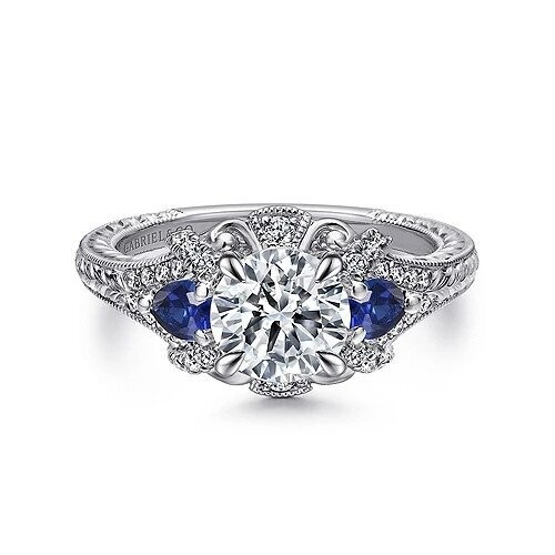 Gabriel ER12582R4W44SA Chrystie - 14K White Gold Round Sapphire and Diamond Engagement Ring Mounting (center stone not included)