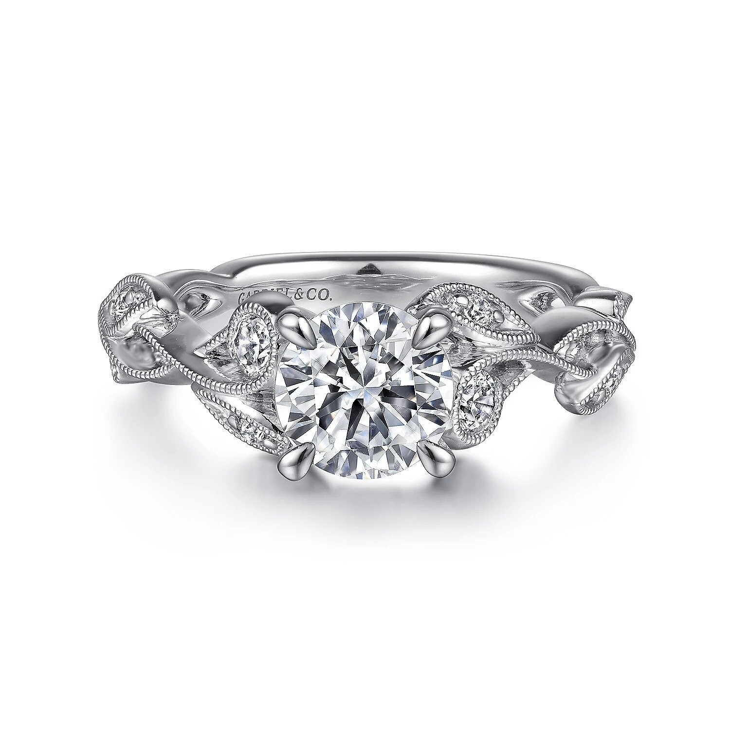 Gabriel ER15626R4W44JJ Lena - 14K White Gold Floral Round Diamond Engagement Ring Mounting (center stone not included)