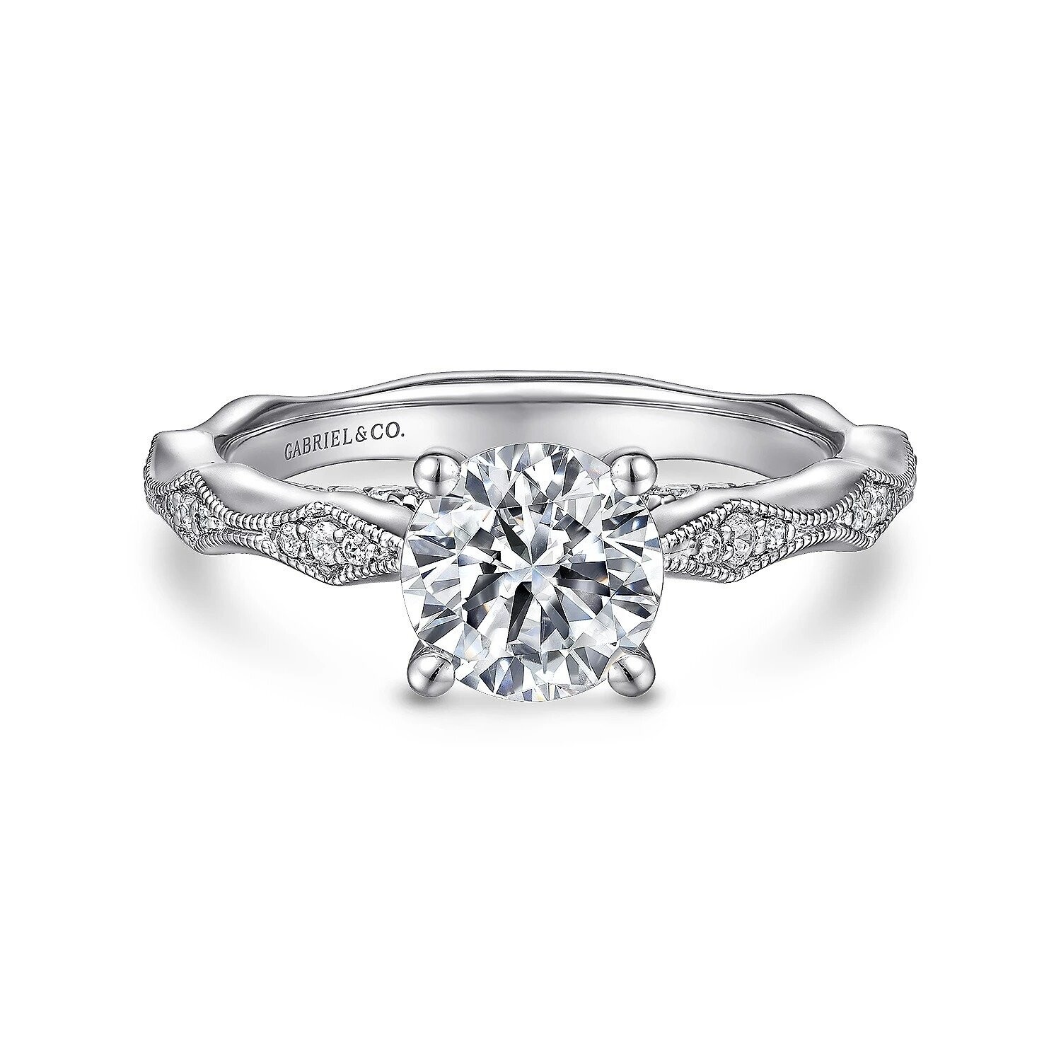 Gabriel ER14427R4W44JJ Mason - 14K White Gold Round Diamond Engagement Ring Mounting (center diamond not included)