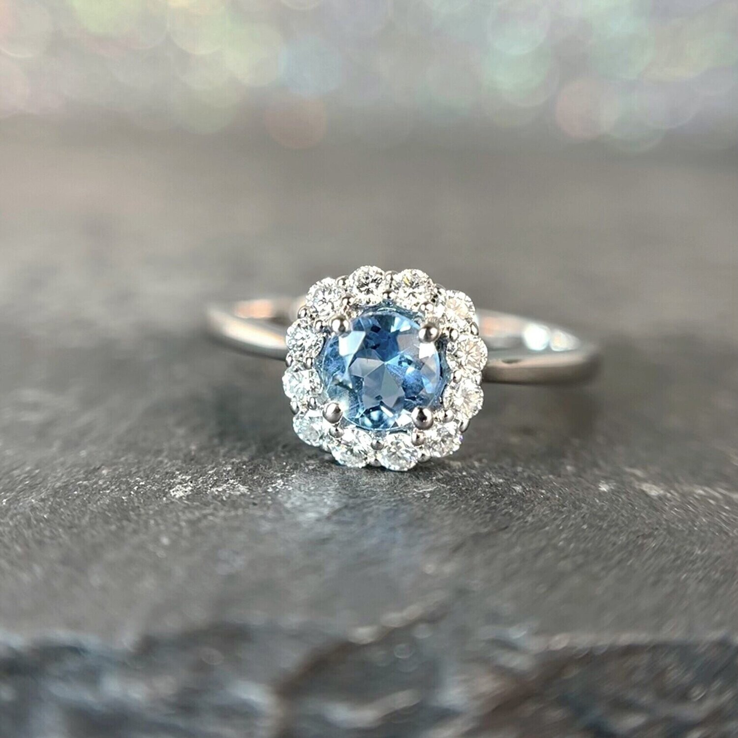 24356321  14k White Gold Aquamarine and Diamond Ring