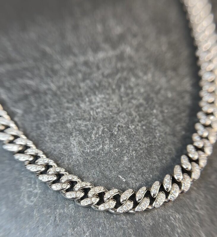 AJCZ  Sterling Silver 6-6.5mm Cuban Chain with CZ's