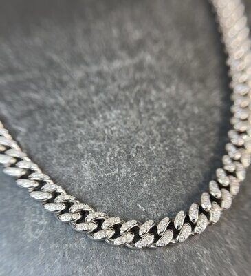 AJCZ Sterling Silver 6-6.5mm Cuban Chain with CZ's
