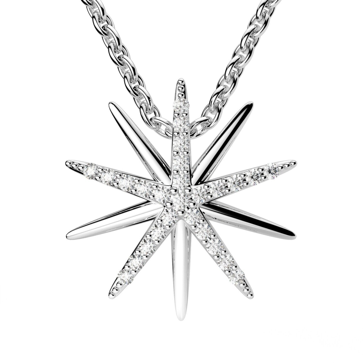Grandeur P1399W  14k White Gold Diamond "Sun" Necklace