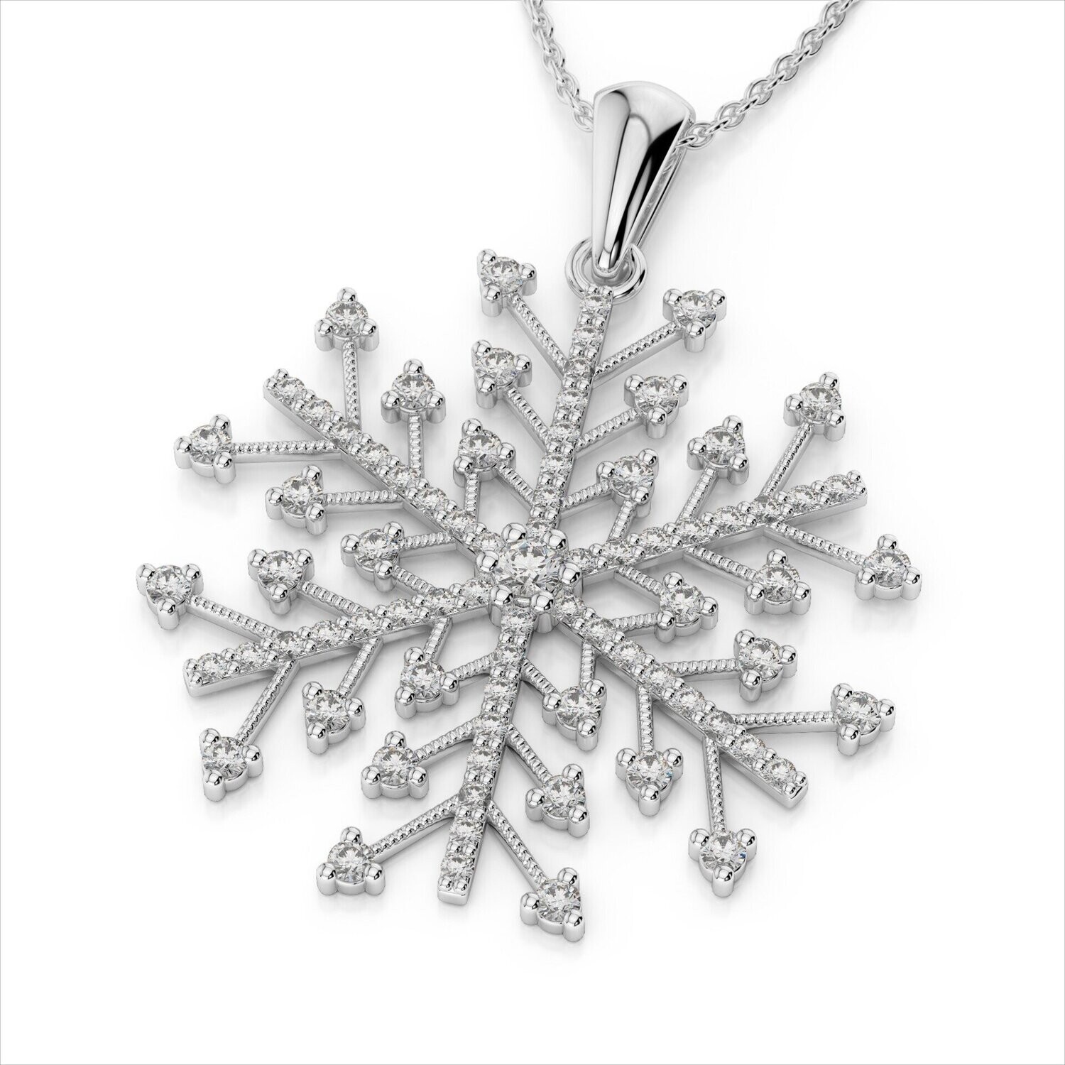 Grandeur P1203  14k White Gold Diamond Snowflake Necklace