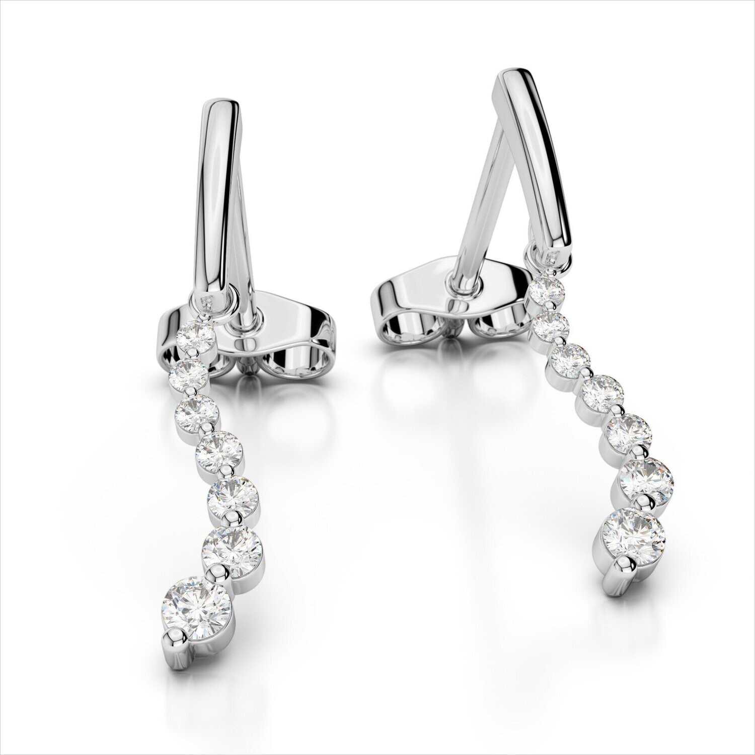 Grandeur E799  14k White Gold Diamond Journey-Style Earrings Grandeur E799  14k White Gold Diamond Journey-Style Earrings