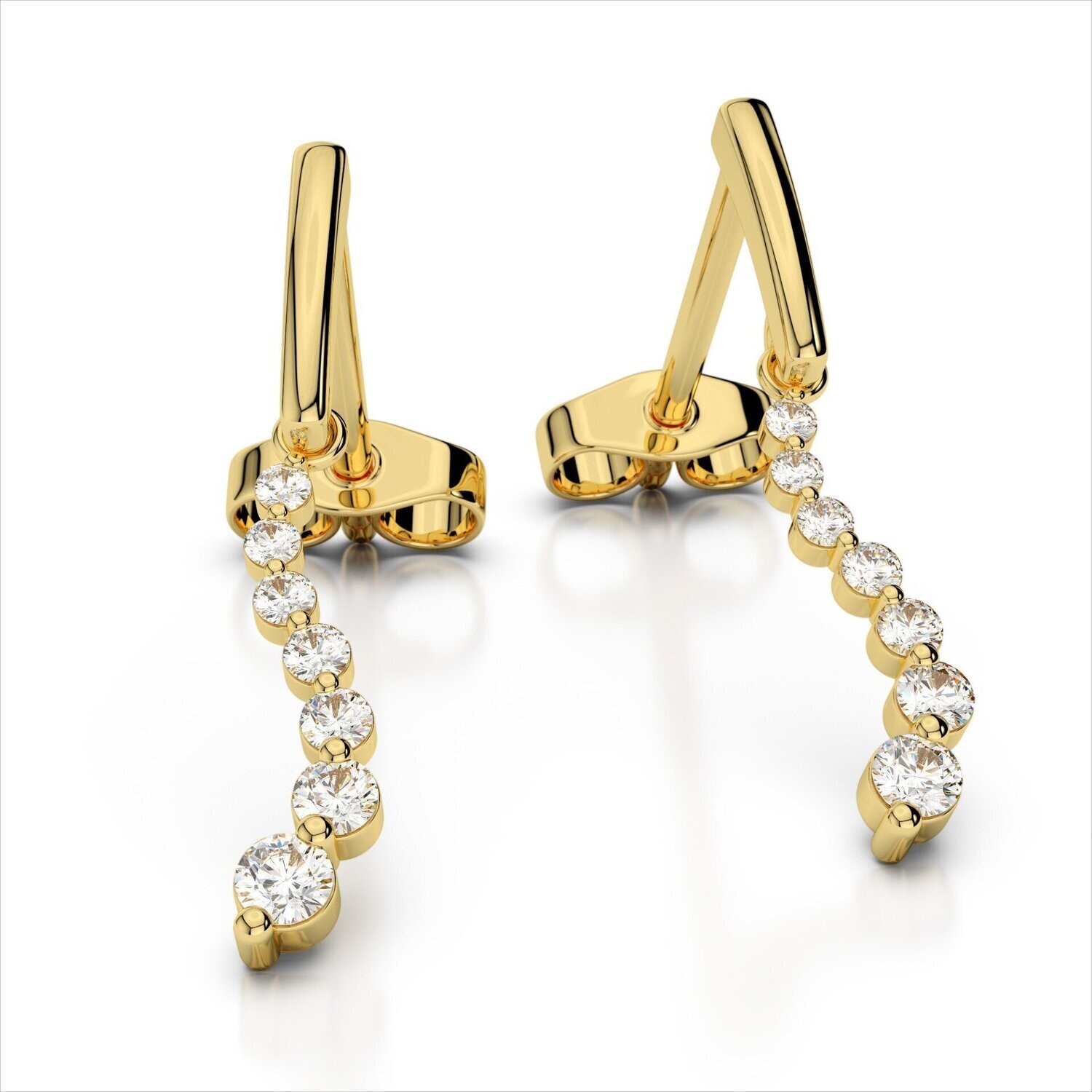 Grandeur E799  14k Yellow Gold Diamond Journey-Style Earrings